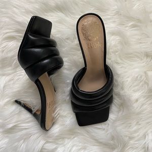 Vince Camuto Women's Candriea Puffy Mule Sandal Heeled in Black Size 6